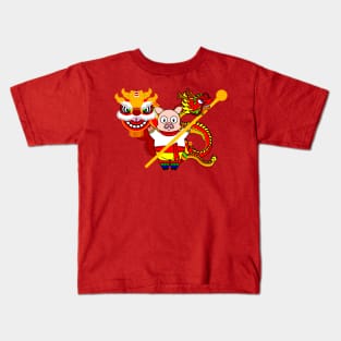 Happy Chinese New Year! The Lion, The Pig and The Dragon Kids T-Shirt